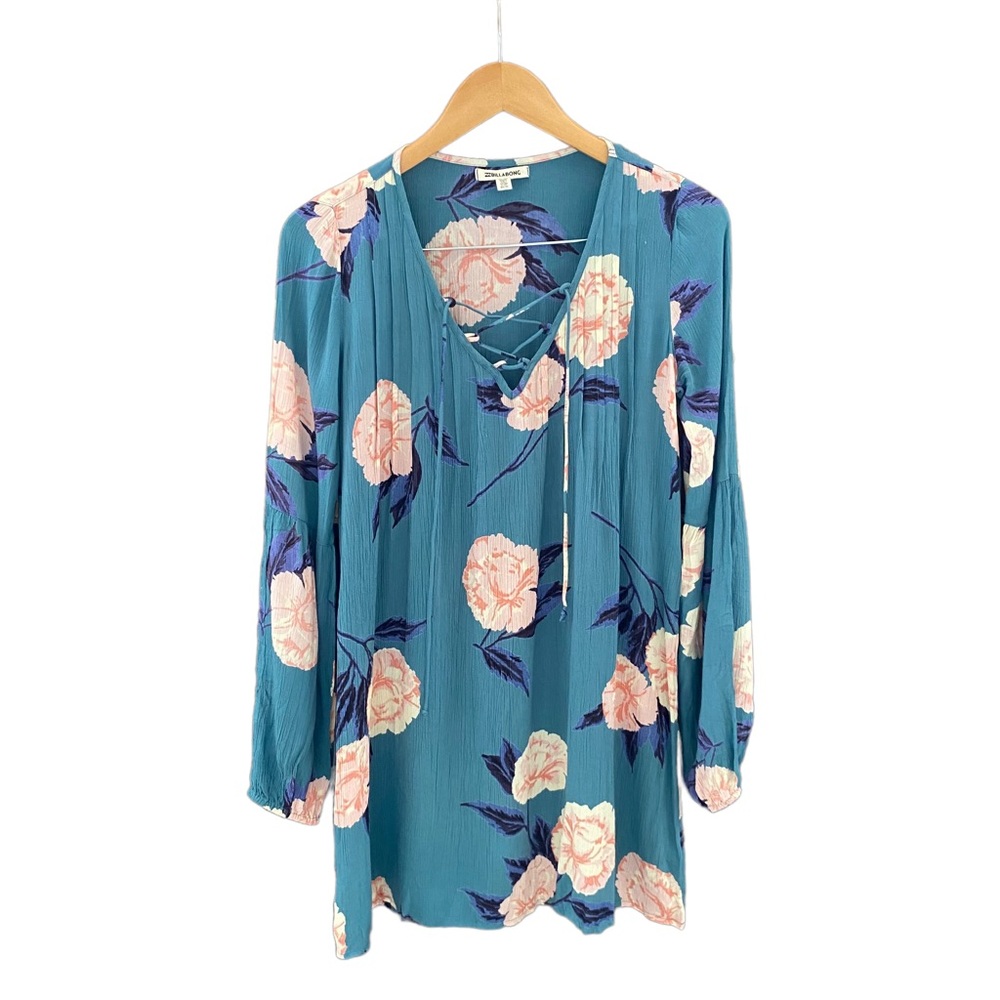 Billabong Women's XS Floral Dress Long Sleeve Tie Front Boho Style